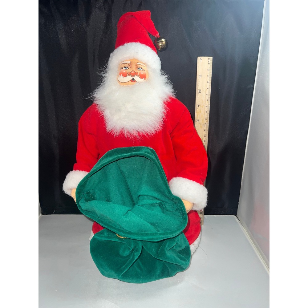 Vintage Christmas Corner Santa Claus Plush Figure Red Green Velvet 12 Inch